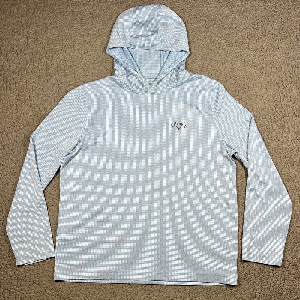 Callaway Opti-Dri Mens Blue Grid Performance Golf Hoodie Sun Shirt Size M 6450